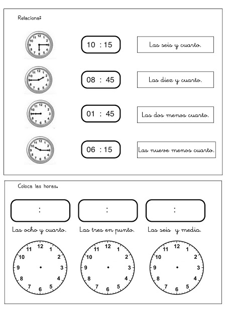 Cómo relacionar las horas con la ficha para aprender a leer la hora